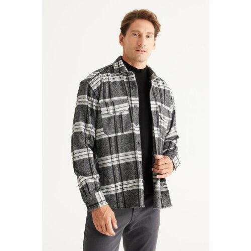 AC&Co / Altınyıldız Classics Men's Black-gray Oversize Wide Cut Buttoned Collar Plaid Lumberjack Winter Shirt Jacket Slike