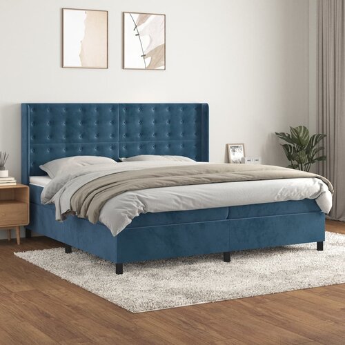 The Living Store Box spring postelja z vzmetnico temno modra 200x200 cm žamet - Box Spring Postelja, (21492576) Slike