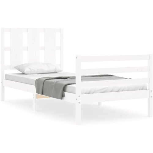Maison Chic Posteljni okvir - Enojna postelja - Postelja za odrasle z vzglavjem bel trden les-J15812, (21766523) Slike