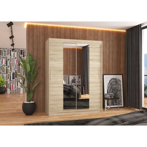  Garderobna omara z drsnimi vrati Iness (150 cm)-Sonoma hrast Slike