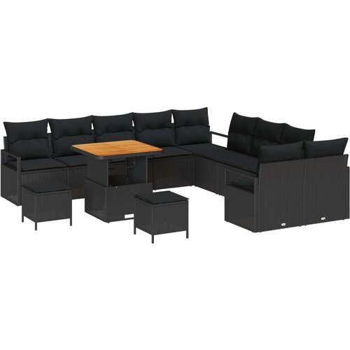  Set vrtnog namještaja od 13 komada s jastučićima Crna Poli ratan Akacija  2-sjedna vrtna sofa s prostorom za odlaganje i jastuči Cijene