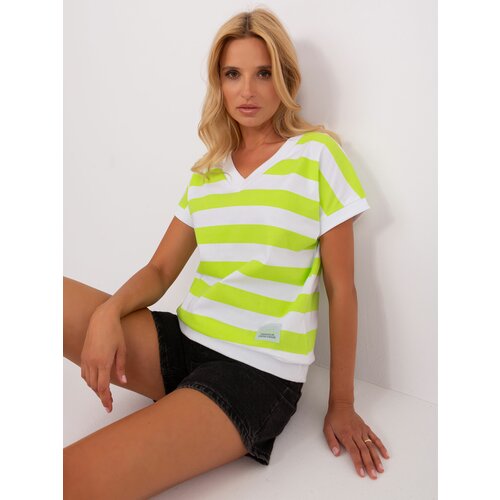 Fashion Hunters White and light green basic blouse with short sleeves Slike