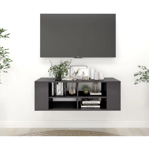vidaXL Stenska TV omarica visok sijaj siva 102x35x35 cm iverna plošča, (20734692)