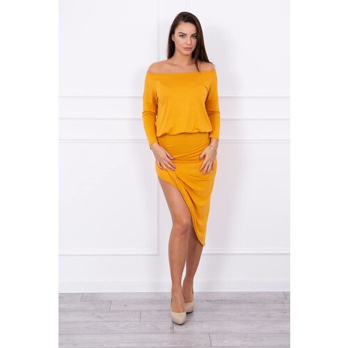 Kesi Asymmetrical dress, 3/4 mustard sleeve Slike