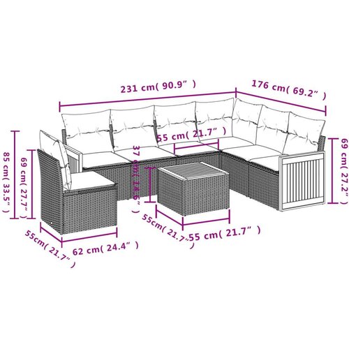 VidaXL 7-dijelni set vrtnih sofa od poliratana s jastucima crni Slike