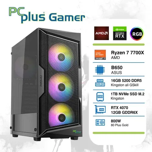 PC PLUS PCPLUS Gamer Ryzen 7 7700X 16GB 1TB NVMe SSD GeForce RTX 4070 12GB RGB gaming namizni računalnik, (21016906)