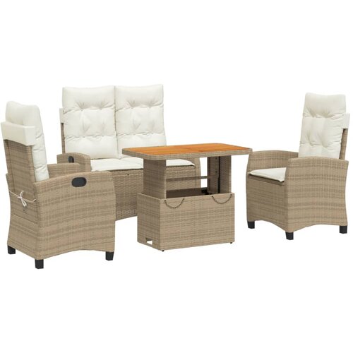  4-dijelni vrtni blagovaonski set od poliratana s jastucima bež 90 cm table length Slike
