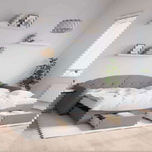  Dnevni krevet na razvlačenje smeđesivi 100 x 200 cm od tkanine Slike