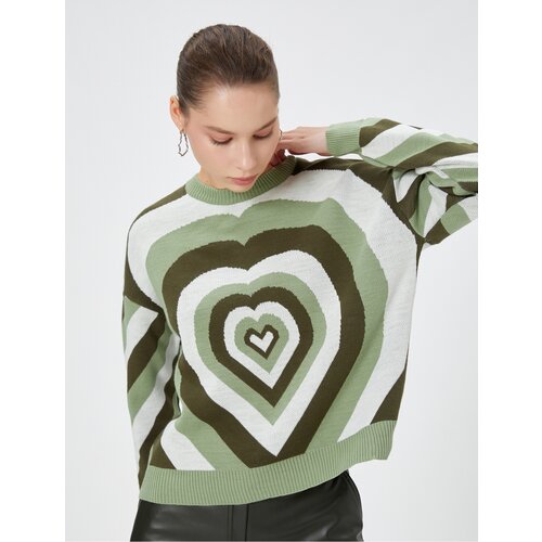 Koton Knitwear Sweater With Heart Multicolored Long Sleeved Crew Neck. Slike