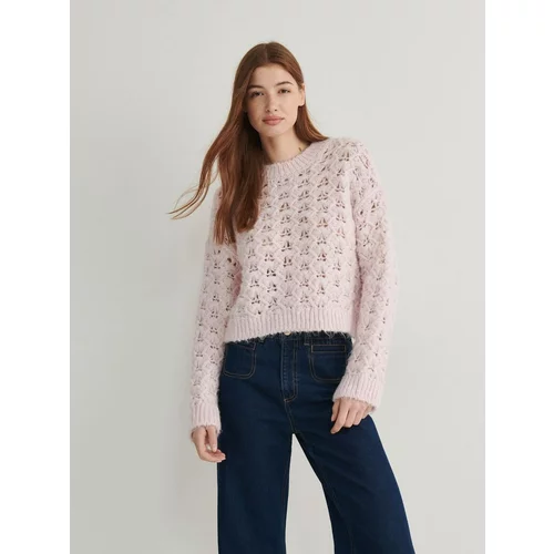Reserved pulover s čipkasto teksturo - roza