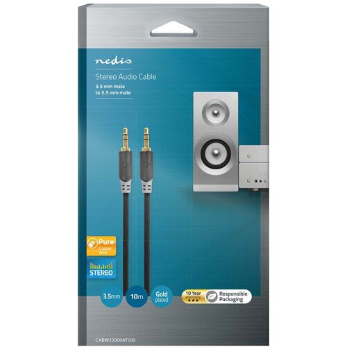 Nedis CABW22000AT100, Stereo audio kabl, 3,5 mm mu&scaron;ki, Pozlaceni, 10,0 m, Antracit Cene
