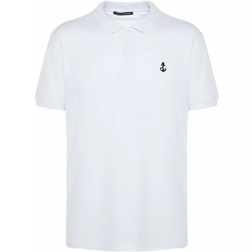 Trendyol Men's White Regular Short Sleeve Textured 100% Cotton Polo Neck T-shirt