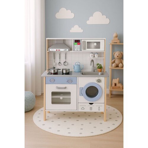 ECO TOYS dječja kuhinja za igru sa zvukovima, LED rasvjetom, pećnicom, perilicom rublja i dodacima Slike