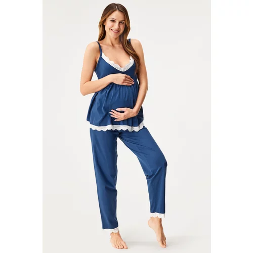 Kinderly Dolga bombažna pižama za nosečnice Harriet
