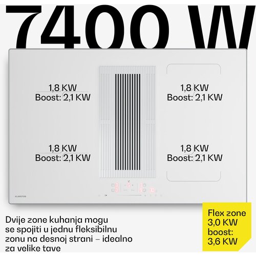 Klarstein Velaire indukcijska kuhalna plo&amp;scaron;ča z napo | 4 kuhali&amp;scaron;ča | 8400 W | 80 cm Slike