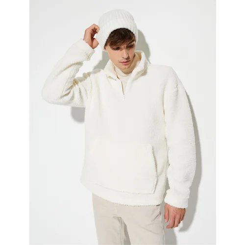 Koton Plush Sweatshirt Half Zipper Stand Collar Pocket