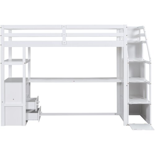 Lumor Postelja Mezzanine 90x200 cm - z mizo in stopnicami za shranjevanje - bela, (22155518) Cene