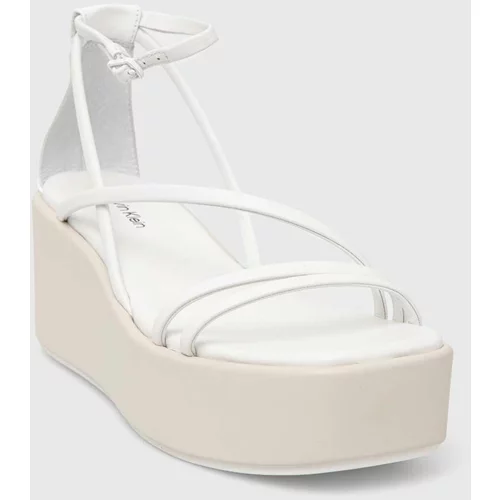 Calvin Klein Usnjeni sandali WEDGE SANDAL 30 LTH ženski, bela barva, HW0HW01949