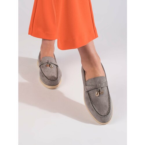 Shelvt Women's suede loafers grey Cene
