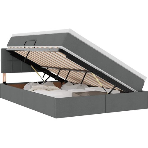  LED krevet za pohranu s madracem Tamnosiva 140 x 190 cm Tkanina Slike