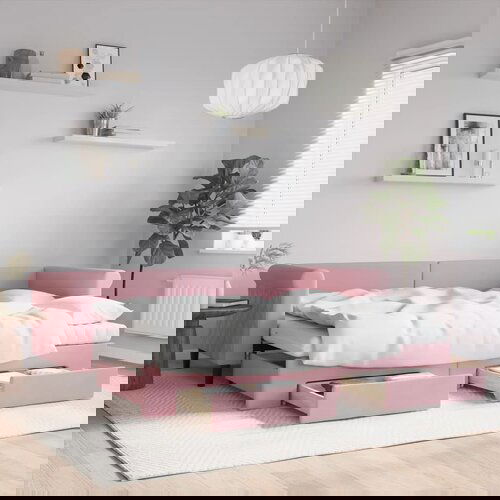  The Living Store Izvlečna dnevna postelja s predali roza 80x200 cm žamet - Izvlečna Dnevna Postelja, (21492647) Slike