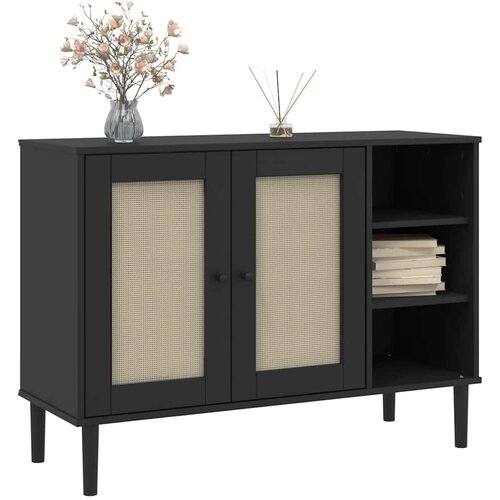  Komoda SENJA crna izgled ratana 112x40x80 cm masivna borovina Slike