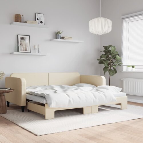 VidaXL Izvlečna dnevna postelja krem 90x200 cm blago Slike