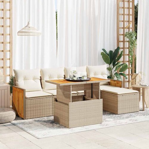 vidaXL 6-dijelni set vrtnih sofa s jastucima bež od poliratana bagrem Cene
