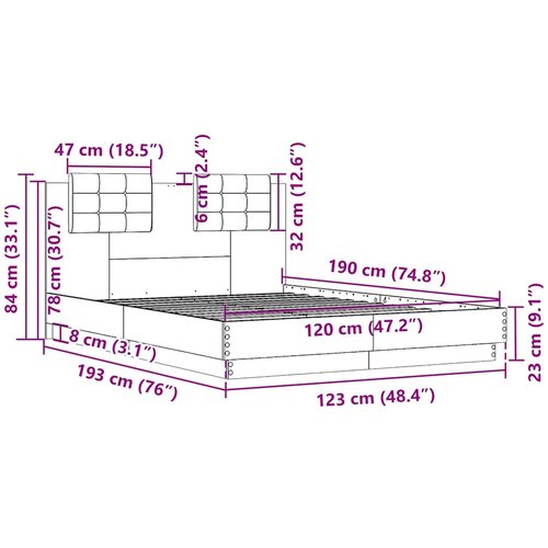  Okvir za krevet s uzglavljem boja smeđeg hrasta 120x190 cm Slike