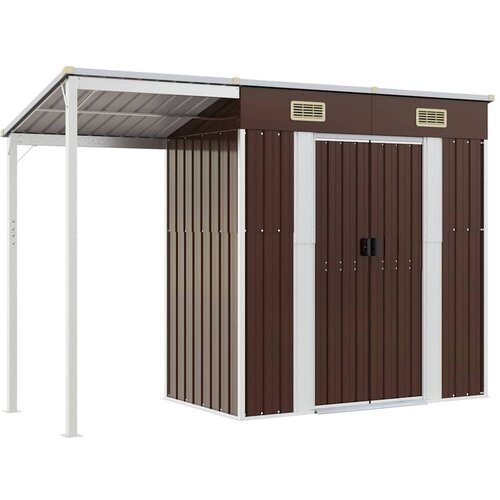 VidaXL Vrtna kućica s produženim krovom smeđa 277x110 5x181 cm čelik Slike