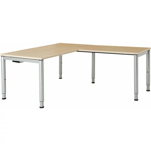 mauser Pisalna miza, s priklučkom, noge iz okrogle cevi, VxŠxG 650 - 850 x 1600 x 800 mm, kotni element na desni strani, plošča v imitaciji javorja, o