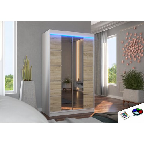ADRK Drsna omara GENUA 120 z ogledalom in LED lujo, 120 cm - BELA-SONOMA HRAST Cene