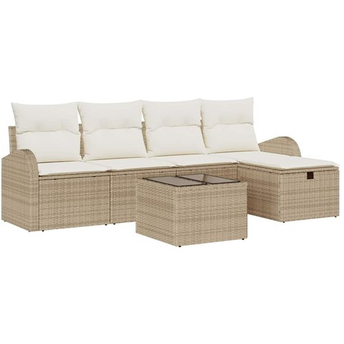 vidaXL Vrtna sedežna garnitura z blazino 6 pcs Bež Poly ratan, (5000144709) Cene