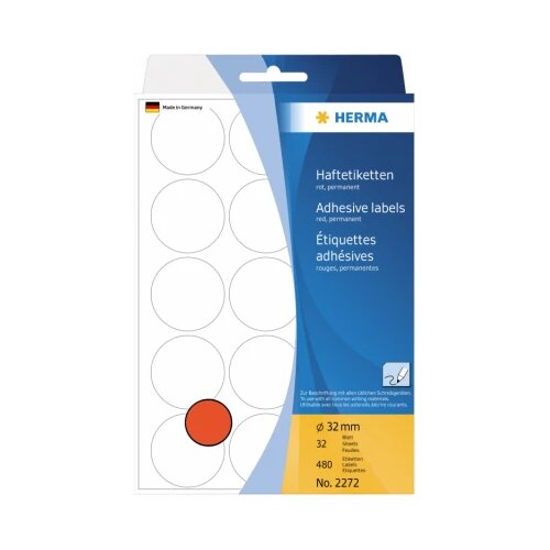  Kancelarijske etikete krug 32 mm 1/480 crvena Herma 02H2272 Cene