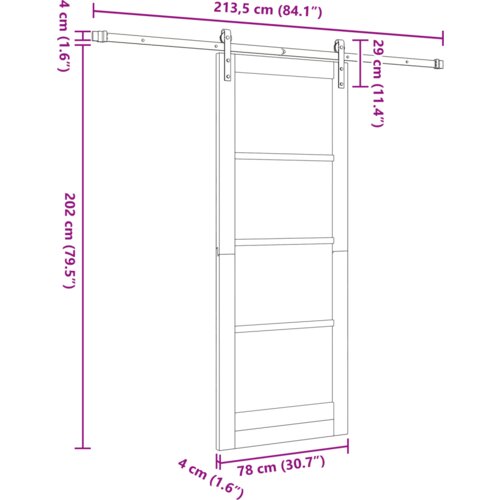 VidaXL Klizna vrata s setom opreme &amp;#039;ORKDAL&amp;#039;78x202 cm, Unutarnja vrata s staklom &amp;#039;ORKDAL&amp;#039;78x202x4 cm od jakog borovog drva Slike