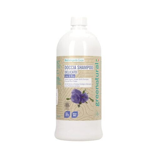 Greenatural 2u1 blagi &amp;scaron;ampon i gel za tu&amp;scaron;iranje s lanom i rižom - 1000 ml Slike