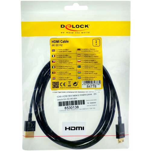 Delock hdmi-hdmi mini kabel z mrežno pove. 2m črn 3D 4K slim 84778 Cene
