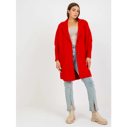 Fashion Hunters Lady's red alpaca coat with pockets by Eveline
