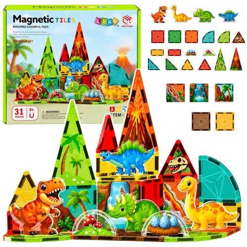 Magnetic Construction Blocks Dinosaurs Volcano Colorful 31 pcs. Slike