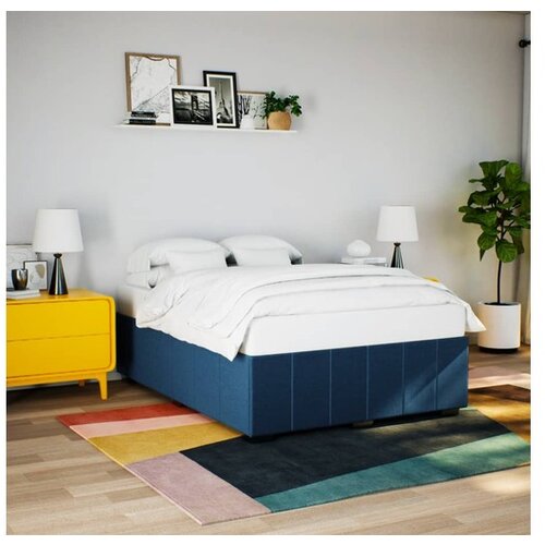 VidaXL Posteljni okvir brez vzmetnice moder 140x200 cm tkanina Slike