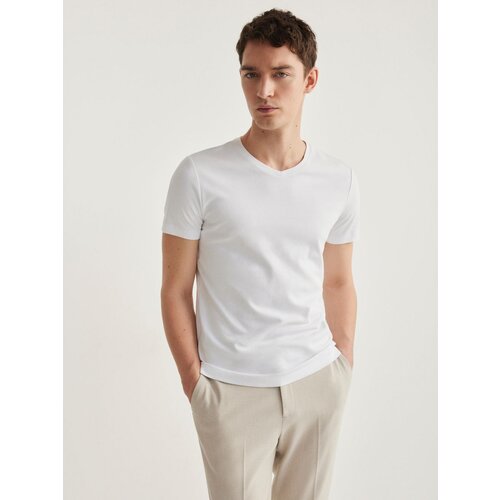 Reserved majica slim fit z v-izrezom - bela Cene
