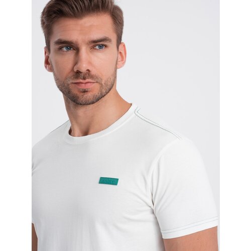 Ombre Men's cotton t-shirt with contrasting thread - white Cene