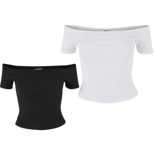 UC Ladies Women's Organic Off Shoulder Rib T-Shirt - 2 Pack Black+White Cene