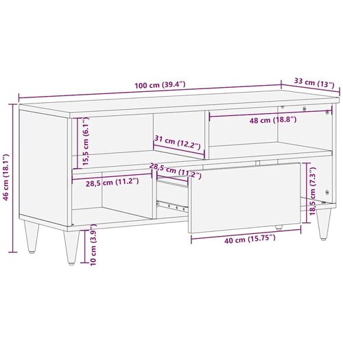  ormar s ladicama Bijelo 105 x 33 x 46 cm masivno drvo manga Slike
