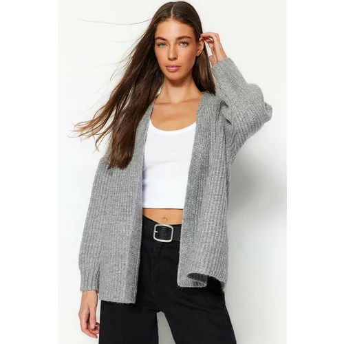 Trendyol Gray Wide fit Soft Textured Glittery Knitwear Cardigan