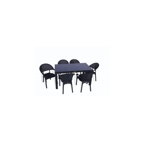  Bastenski set bambu 6 stolice i sto 150x90 sa staklom crna Cene
