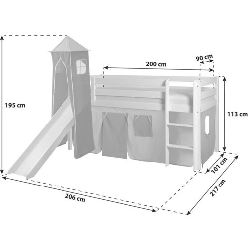 MID.YOU Igralna Postelja Kasper, 90x200, Modra, Tobogan, Stolp Slike