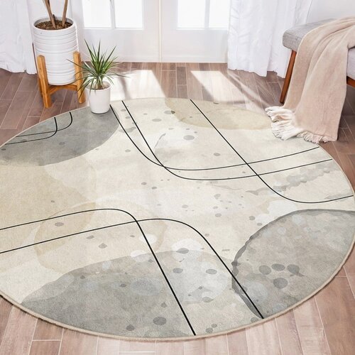 Mila Home Bež perivi okrugao tepih &amp;oslash; 100 cm Simple Lines &amp;ndash; Slike