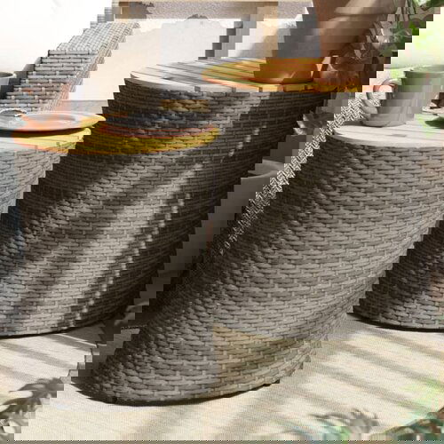 vidaXL Stranske mizice 2 kosa z leseno površino siv poli ratan Cene