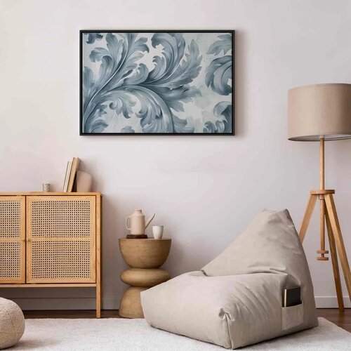  Slika - Stone Baroque Ornaments in Light Shades of Gray-Blue 90x60 U crnom drvenom okviru Cene